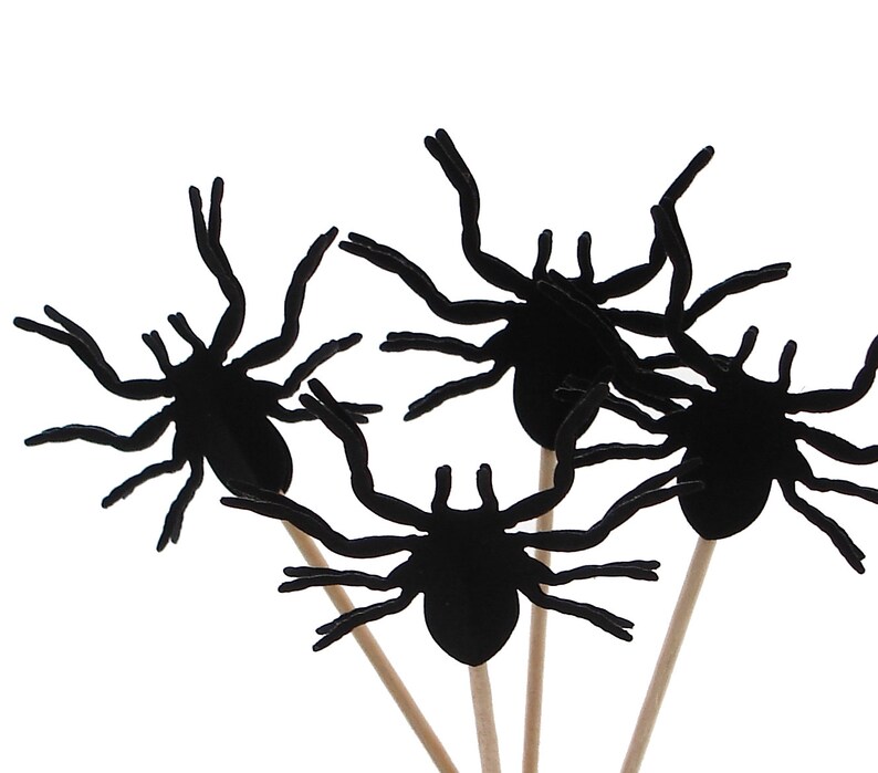 12 Black Tarantula Spider Cupcake Toppers, Halloween Party Decorations No264 image 1