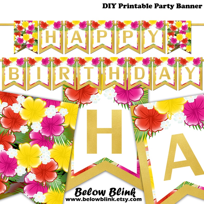 Happy Birthday Banner Printable Hawaiian Luau Party Etsy Happy Birthday Banner Printable Hawaiian Luau Party Etsy