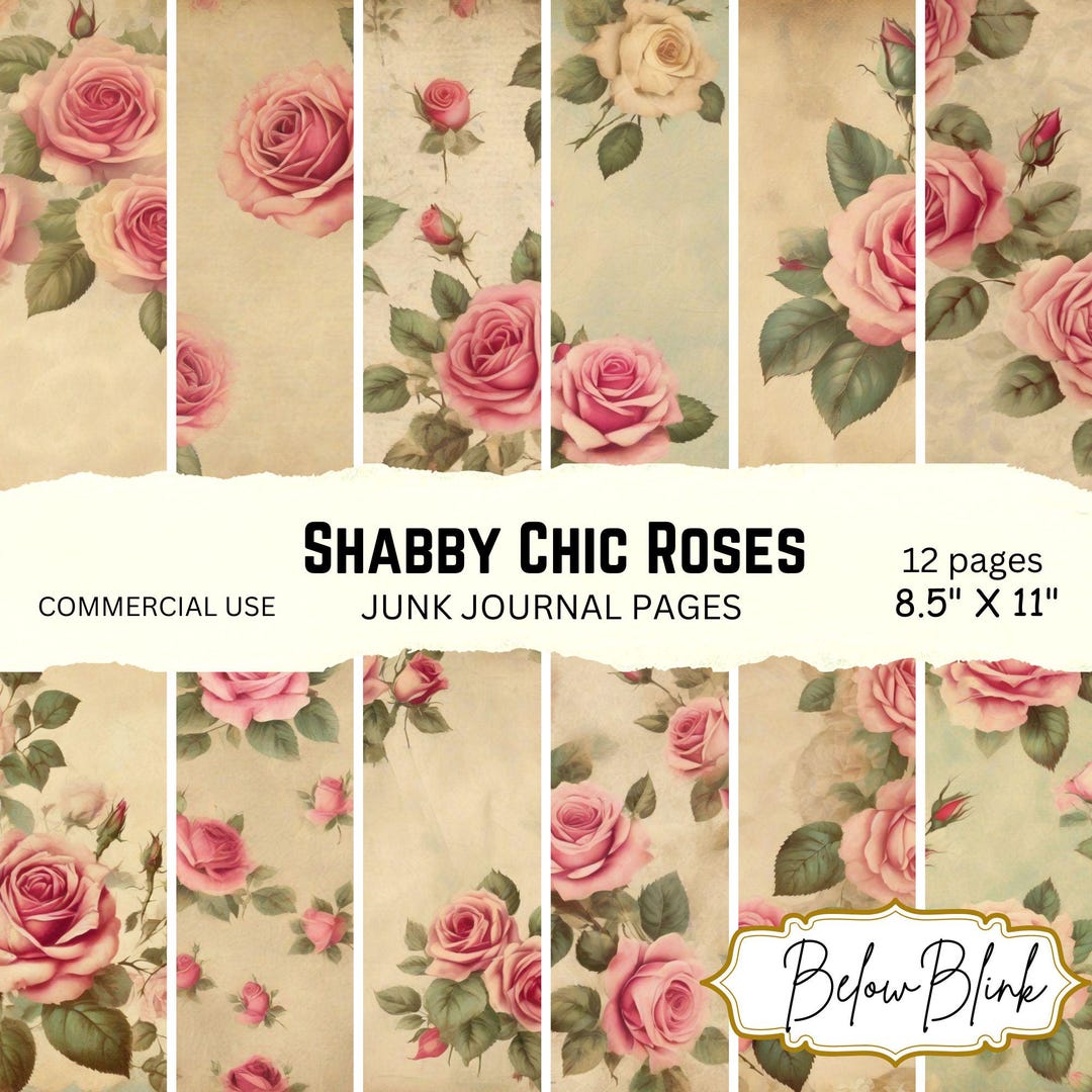 Shabby Chic Roses Junk Journal Printable, Floral Digital Paper Pack ...