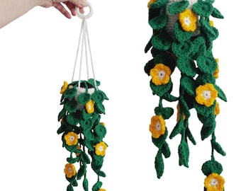 Crochet Hanging Vine Flower Plant, Indoor Garden, Home Decor, Yellow Flowers