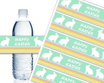 Happy Easter Water Bottle Labels Printable Water Bottle Labels Easter Bunny Party Decor Egg Hunt Party DIY Instant Download DP969