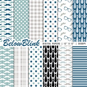 Kleiner Mann Digitales Papier, Nahtlose Hintergründe, Baby Shower Scrapbook Papier, druckbare Papiere, Baby Junge, Stoffmuster, Schnurrbart - DP1121