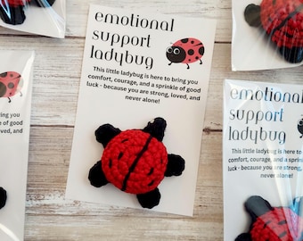 Emotional Support Ladybug Pocket Hug – Crochet Amigurumi Plushie, Lucky Gift, Anxiety Comfort, Mental Health Support, Tiny Ladybug Companion