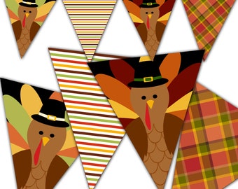 Bannière de Thanksgiving, bannière de dinde imprimable, bannière de fanion de fête de Thanksgiving, bannière de remerciement, plaid, téléchargement immédiat - DP648