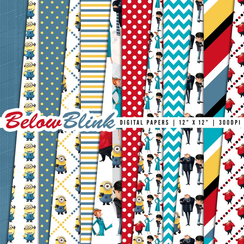 12 jpg files 12 x 12 Despicable Me Digital Paper Pack Scrapbook Papers Instant Download DP351
