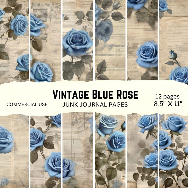 Vintage Blue Rose Junk Journal Printable, Floral Digital Paper Pack ...