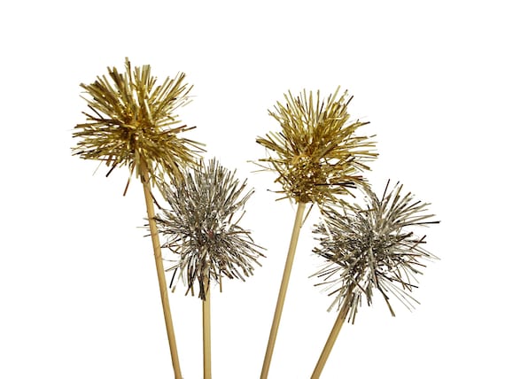 Sparkle Silver or Gold Tinsel Drink Stirrers 12CT, Christmas, Graduation, Swizzle Sticks, Cake Toppers, Valentine's Day, New Year Il_570xn