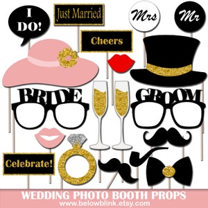 Adereços para cabine de fotos de casamento para impressão, adereços para festa de casamento, adereços para noivas e noivos, download instantâneo - DP408