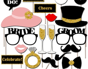 Wedding Photo Booth Props Printable, Wedding Party Props, Bride and Groom Props, Instant Download - DP408