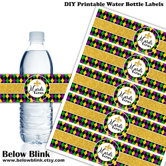 Mardi Gras Water Bottle Labels, Wrappers, Printable Labels, Mardi Gras Party Decor, Mardi Gras Labels, Instant Download - DP933 Il_570xn
