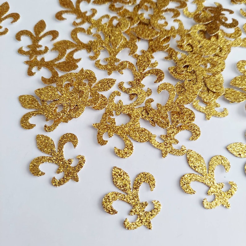 Royal Glitter Gold Fleur De Lis Confetti 50CT, Paris Bridal Shower, St. Patrick's Day Confetti, Birthday Party Decorations No153 image 4