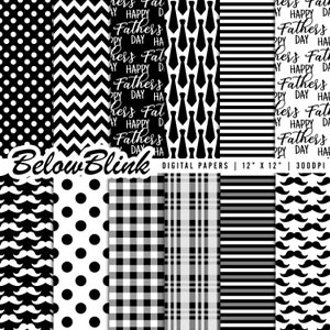 Vatertag Digitales Papier, Nahtlose Hintergründe, Scrapbook Papier, druckbare Papiere, Schnurrbart, Gingham, Happy Father's Day - DP1112