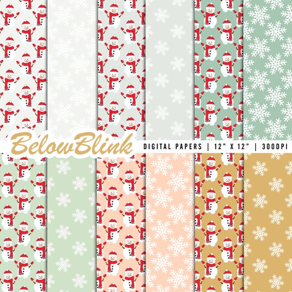 Christmas Digital Paper, Seamless Backgrounds, Scrapbook Paper, Printable, Fabric Pattern, Snowflake, Snowman, Wrapping Paper - DP1130 Il_570xn