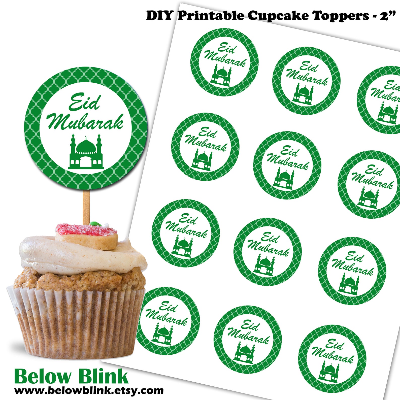 Eid Mubarak Cupcake Toppers Printable Tags Eid Favors Eid Etsy