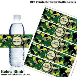 Camouflage Happy Birthday Water Bottle Labels, Printable Water Bottle Labels, Birthday Party Decor, Camo Birthday, Instant Download - DP610