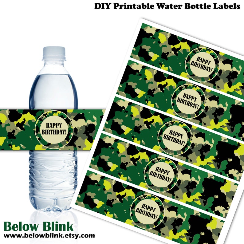 Camouflage Happy Birthday Water Bottle Labels Instant Download Birthday Party Decor Printable Water Bottle Labels DP610 Camo Birthday