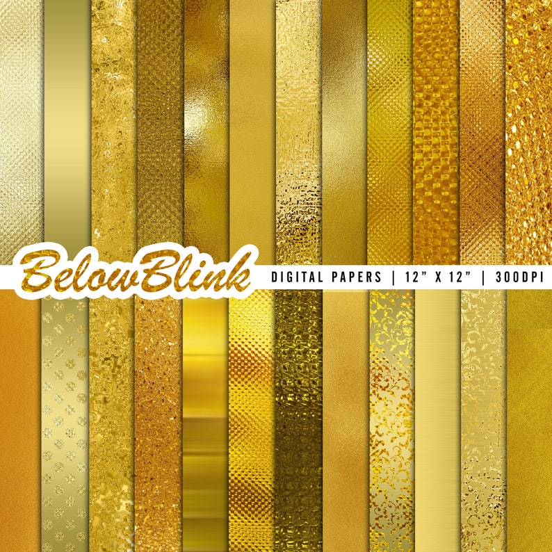 Gold Digital Paper Metallic Sparkle Foil Scrapbook Paper Etsy