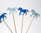 24 Mixed Blue Horse Party Picks, Cupcake Toppers, Food Picks, Toothpicks, Drink Picks - No1013