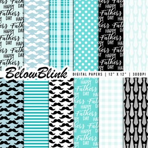 Papel digital para o dia dos pais, fundos sem costura, papel para scrapbook, papéis para impressão, bigode, guingão, feliz dia dos pais - DP1111