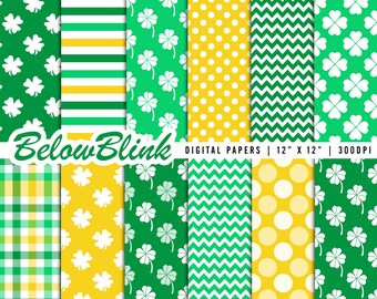 St. Patrick's Day Digital Paper, Seamless Backgrounds, Scrapbook Paper, Printable Papers, Four Leaf Clover, Fabric Design - DP1104