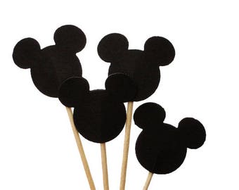 Black Mickey Mouse Cupcake Toppers, Cupcake Picks, Mickey Birthday Party Decorations - No752