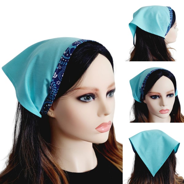 Hair Kerchief Bandana Retro Triangle Scarf Summer Headscarf Hiking Head Wrap Spring Boho Cottagecore Aqua Gift for Her