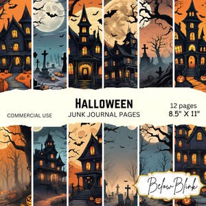 Pages de journal indésirable d&#39;Halloween, paquet de papier numérique Halloween, journal numérique, feuilles de collage, éphémères, papier de scrapbooking Halloween imprimable