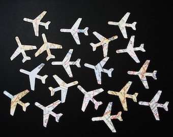 50 - Large Map Atlas Airplane Confetti embellishments - 2" airplanes - No561