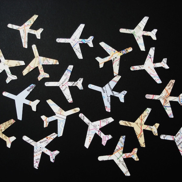 50 - Large Map Atlas Airplane Confetti embellishments - 2" airplanes - No561