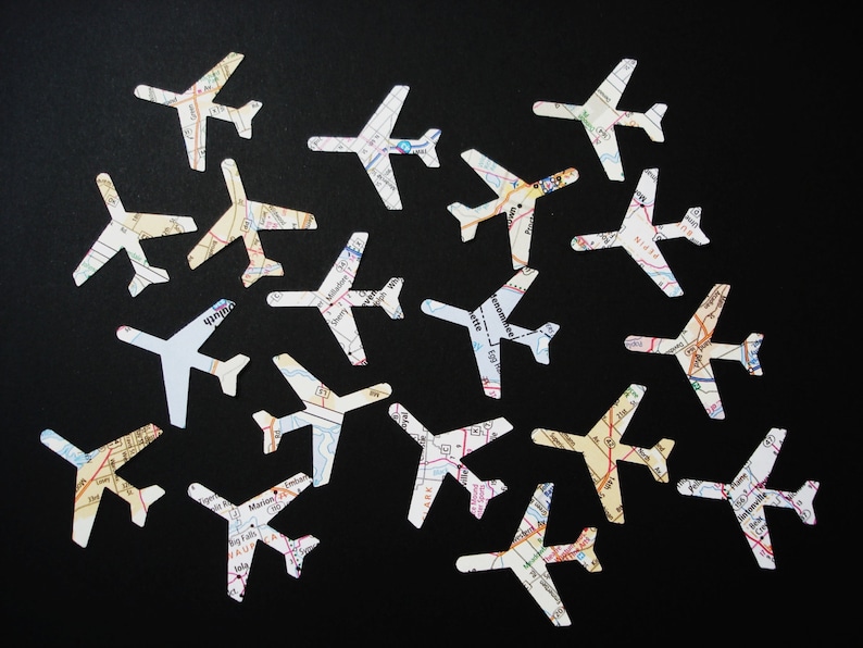 50 Large Map Atlas Airplane Confetti embellishments 2 airplanes No561
