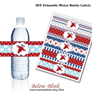 Airplane Water Bottle Labels, Printable Water Bottle Labels, Airplane Party Decor, Birthday, Baby Shower - Instant Download - DP431
