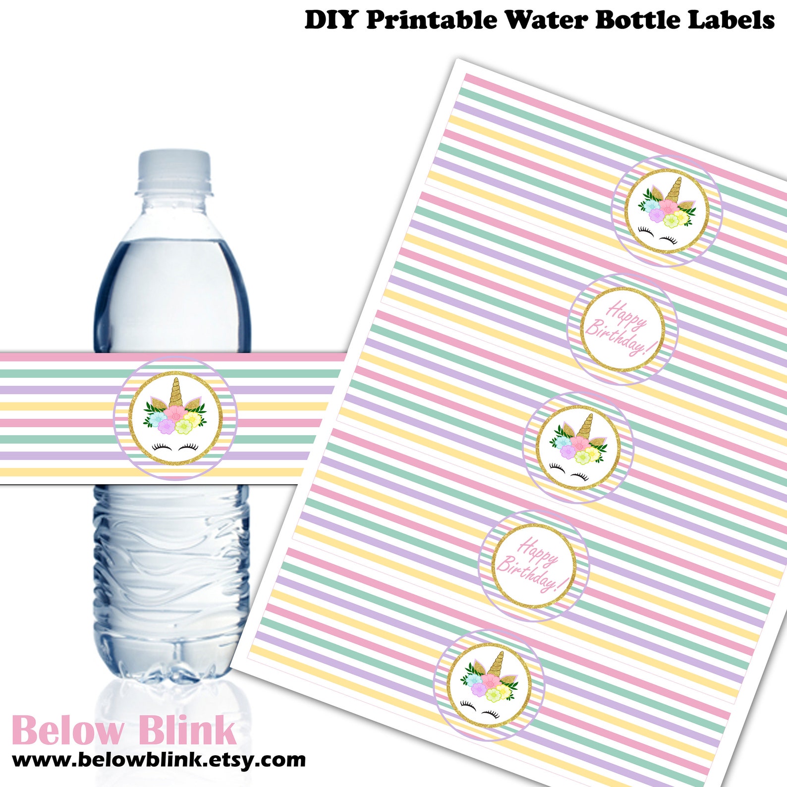 Unicorn Water Bottle Labels Printable Water Bottle Labels Etsy