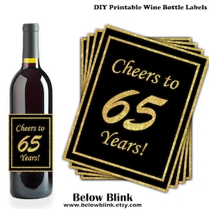 65th Birthday Wine Bottle Labels, Cheers to 65 Years Wine Bottle Labels, 65th Anniversary, 65th Party, Gift Tags, Instant Download DP1038