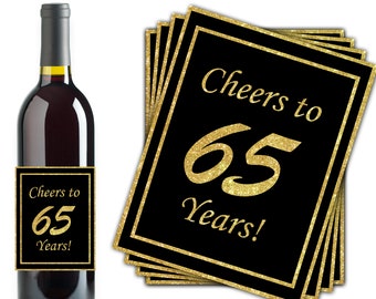 65th Birthday Wine Bottle Labels, Cheers to 65 Years Wine Bottle Labels, 65th Anniversary, 65th Party, Gift Tags, Instant Download DP1038