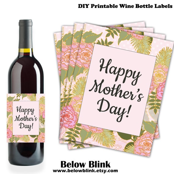 Happy Mother's Day Wine Bottle Labels, Printable Wine Bottle Labels, Mother's Day Party Decor, Floral Gift Tags, Instant Download - DP924 Il_570xn