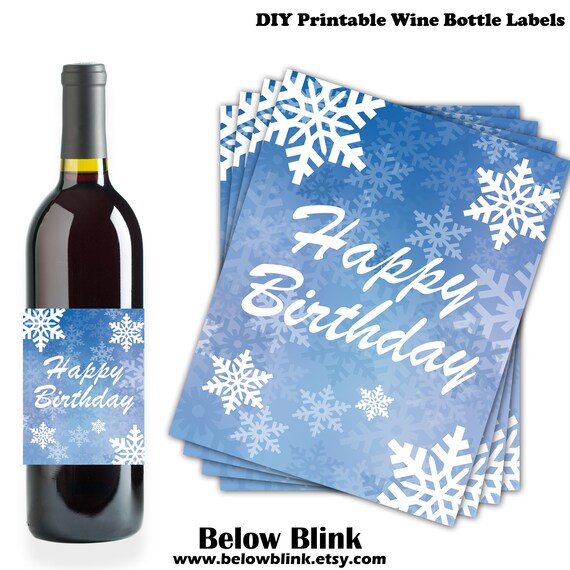 Frozen Happy Birthday Wine Bottle Labels, Winter Wonderland Party, Birthday Soda Labels, White Snowflake, Printable, Instant Download DP954 Il_570xn