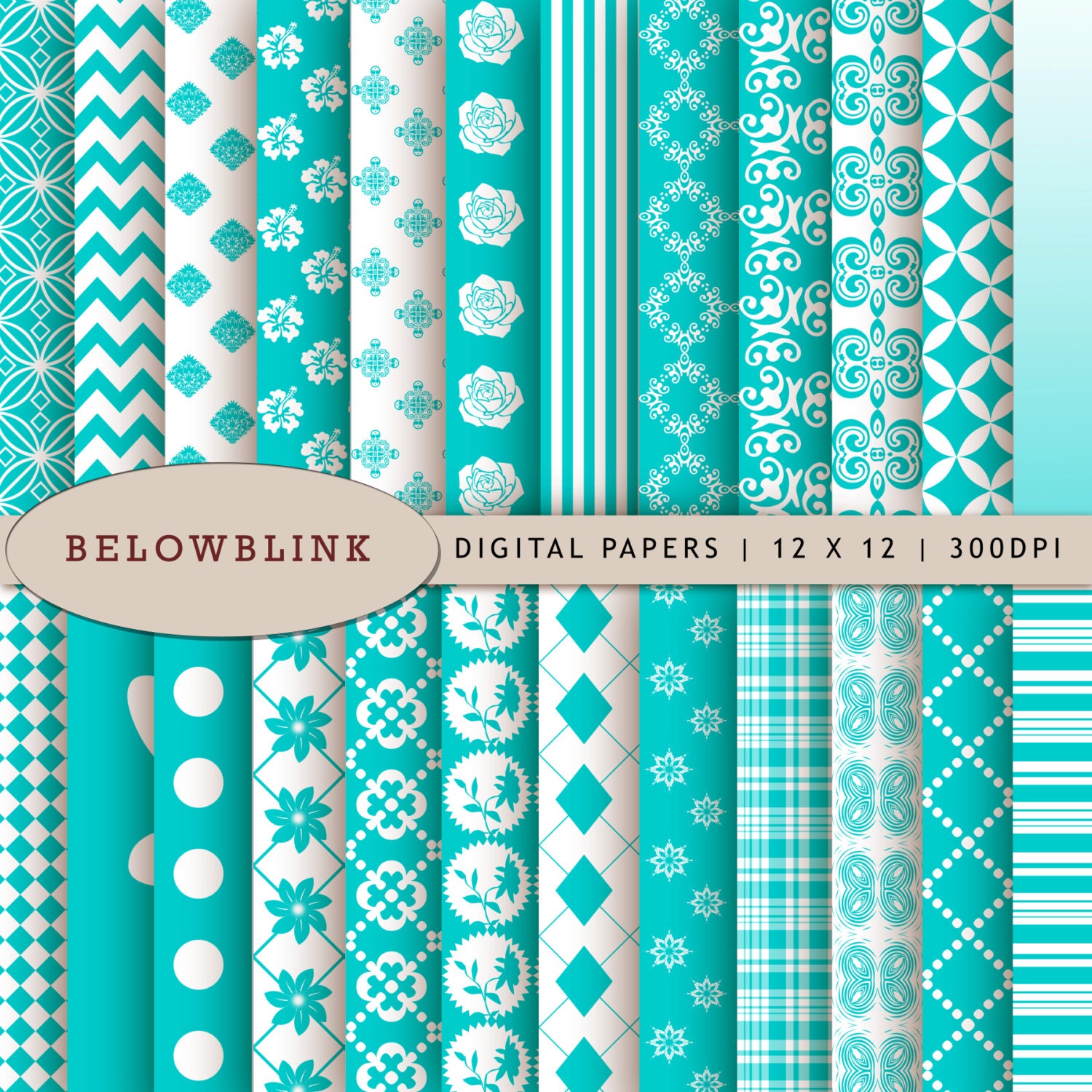 Tiffany Blue Digital Paper:Turquoise Blue Digital Paper, Bright