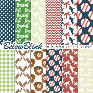Baseball Digitales Papier, Nahtlose Hintergründe, Scrapbook Papier, druckbare Papiere, Baby Shower, Stoffdesign, Geburtstag - DP1100