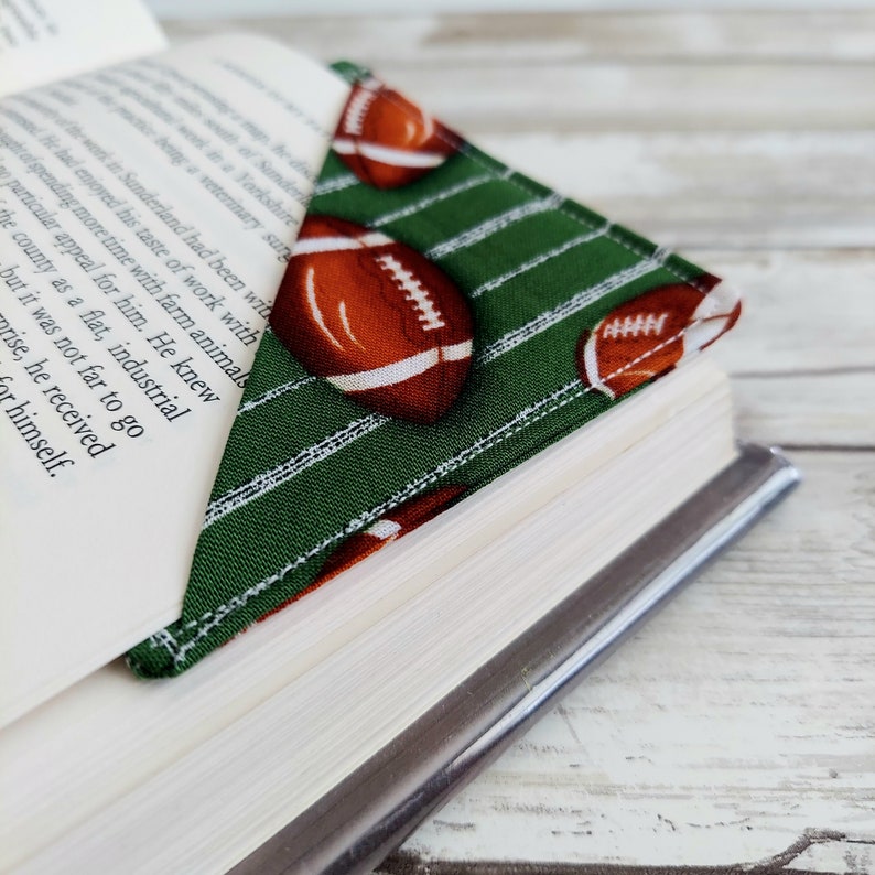 Football Bookmark, Fabric Corner Bookmark, Teacher Gift, Book Club Gift, Bookworm Reader, Stocking Stuffer, Bookmark for Him, Page Saver image 7