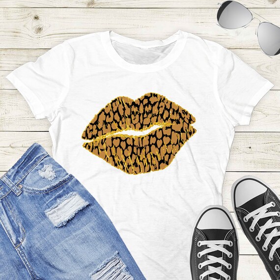 Valentine's Day Leopard Gold Lips Sublimation Download Print Transfer Design Digital PNG Clipart DTG Printing Commercial Use - TD145 Il_570xn