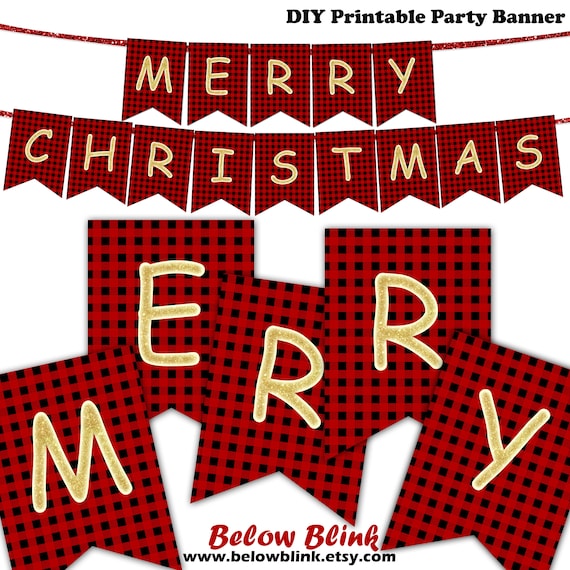 Purple Plaid Merry Xmas Banner, Printable Xmas Banner graphic relating to Merry Christmas Banner Printable called Crimson Plaid Merry Xmas Banner, Printable Xmas Banner
