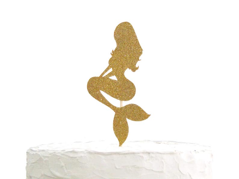 Glitter Gold Mermaid Cake Topper, Under the Sea Decoration, Ariel Birthday Party, Mermaid Centerpiece, Ariel Cake, Mermaid Cake Decoration image 2