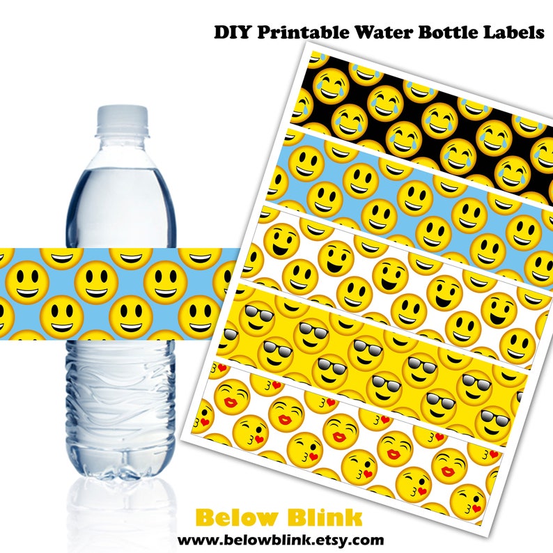 Emoji Water Bottle Labels Smiley Printable Water Bottle Etsy