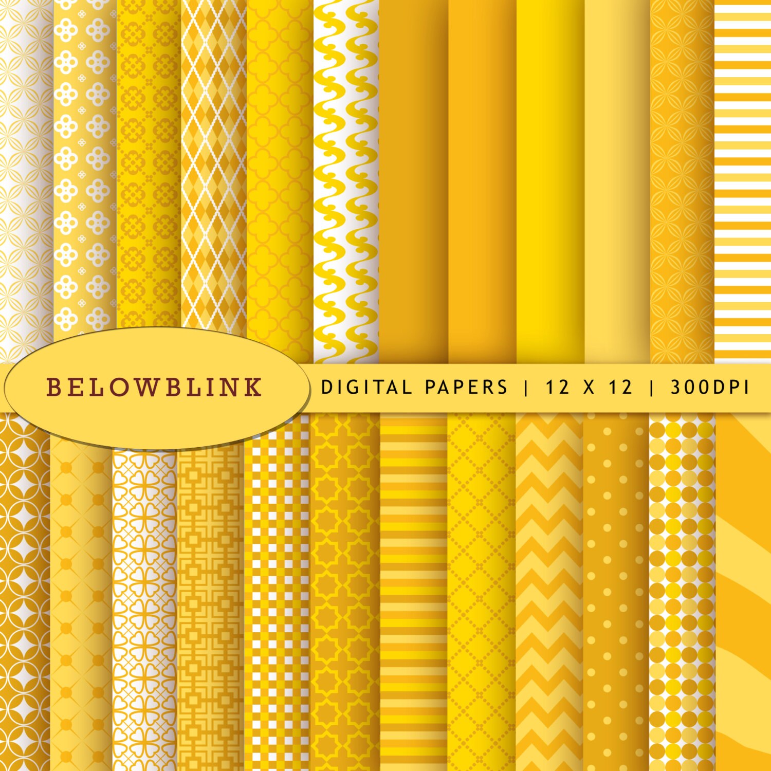 Yellow Digital Paper Pack Scrapbook Papers 24 jpg files 12 x Etsy