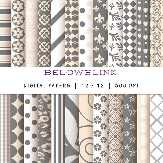 Gray and Antique White Digital Paper Pack, Scrapbook Papers, 24 jpg files 12 x 12 - Instant Download - DP153 Il_570xn