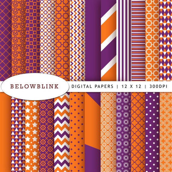 Purple and Orange Digital Paper Pack, Scrapbook Papers, 24 jpg files 12 x 12 - Instant Download - DP148 Il_570xn