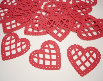 25 Red Scalloped Heart Confetti, Valentine's Day Party Decorations, Wedding Confetti, Baby Shower Confetti - No584