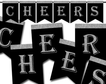 Cheers Banner, New Year Printable Banner, Birthday Banner, Photo Banner Props, Graduation Banner, Glitter Silver, Instant Download - DP633