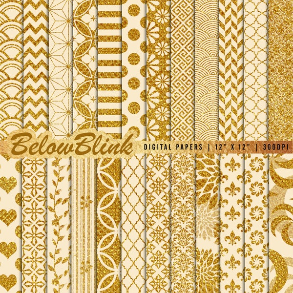 Ivory and Gold Digital Paper, background, scrapbooking, photography backdrop, commercial use, gold foil, luxury - DP539