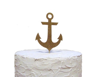 Glitter Gold Anchor Cake Topper, Nautical Baby Shower Party Decorations, Beach Wedding